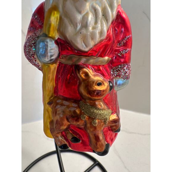 Rare Old World Christmas Santa Glitter Blown Glass Ornament Inge-Glas Germany - Picture 3 of 8